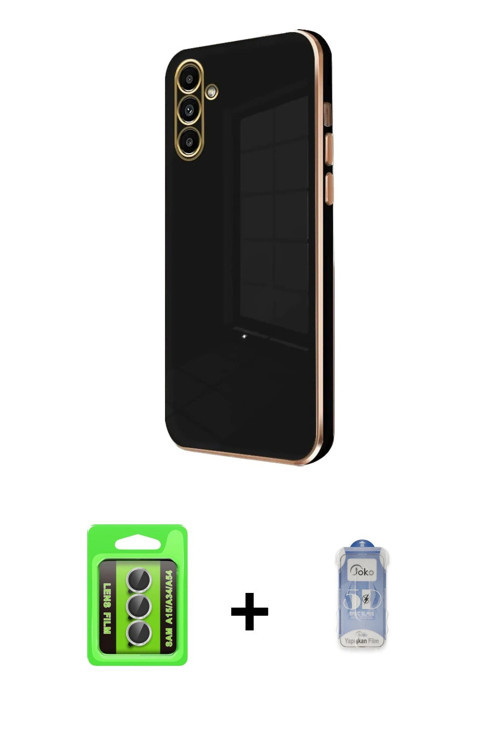 ieg™ Galaxy A15 4G Kılıf Yankı Serisi - Siyah Joko Magic 5D Cam + Gümüş Raze Metal Kamera Lens