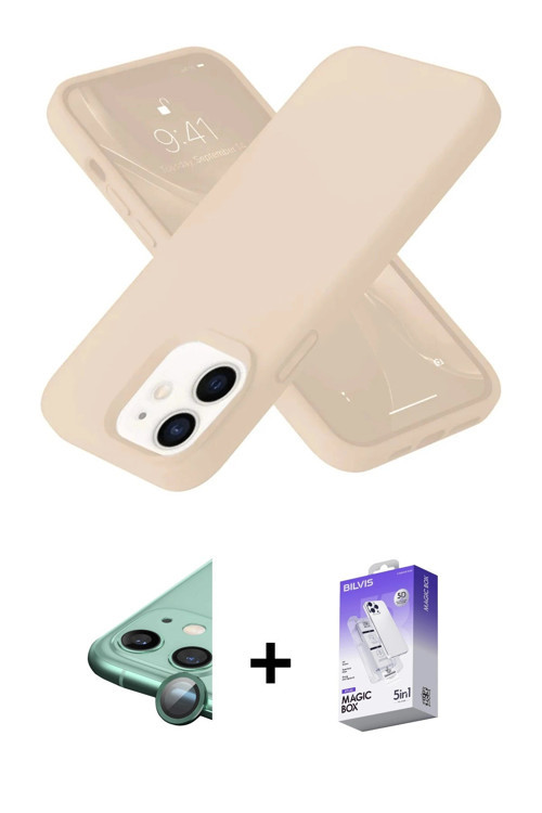 ieg™ iPhone 12 Kılıf Ahenk Serisi - Siyah Bilvis 5in1 3D Magic Cam Ekran Koruyucu + Yeşil Raze Metal