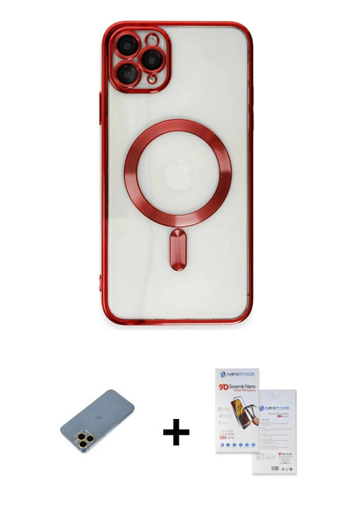 ieg™ iPhone 11 Pro Max Kılıf Nova Işık Özel Seri - Siyah Seramik Nano Ekran Koruyucu + Gold Shine Ka