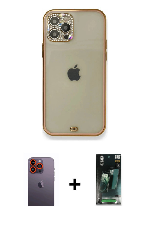 ieg™ iPhone 12 Pro Kılıf Eksen Minimal Koleksiyonu - Siyah 360 Mat Full Body Arka Koruyucu + Turuncu