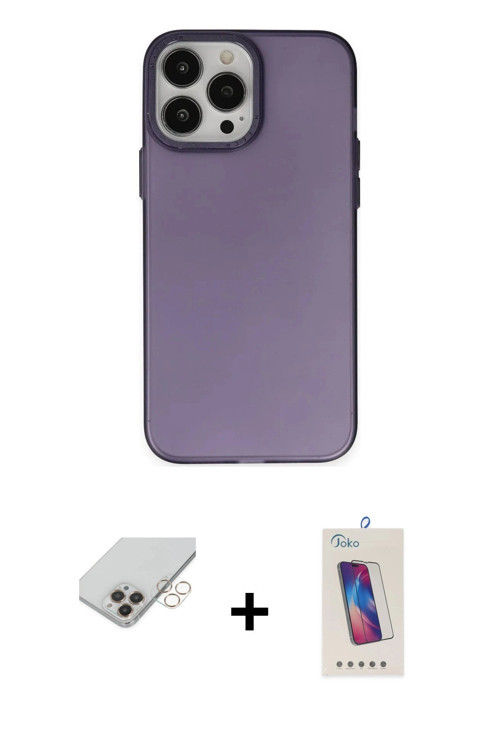 ieg™ iPhone 14 Pro Max Kılıf Ahenk Çizgi Prime - Siyah Joko 5D Cam + Gold Band Metal Kamera Lens
