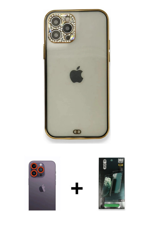 ieg™ iPhone 12 Pro Kılıf Eksen Minimal Koleksiyonu - Siyah 360 Mat Full Body Arka Koruyucu + Turuncu