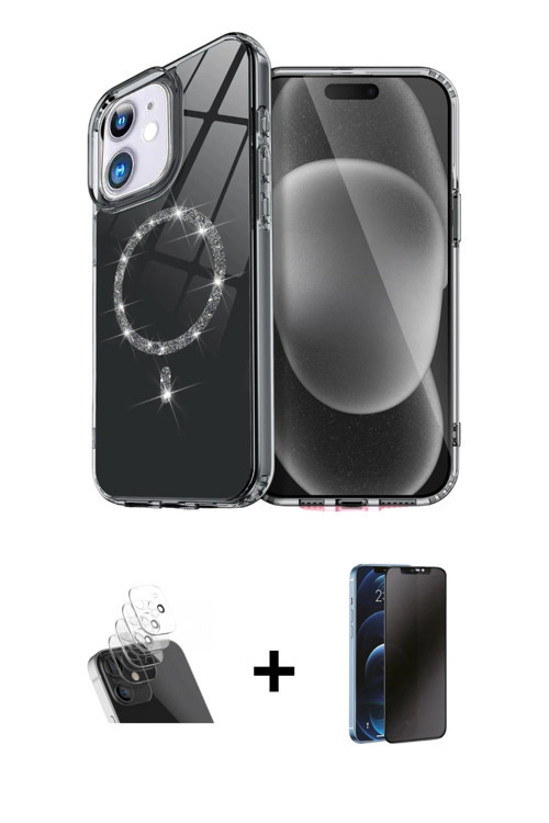 ieg™ iPhone 11 Kılıf Kıvılcım Form Prime - Siyah 3D Antistatik Hayalet Cam Ekran Koruyucu + Şeffaf K
