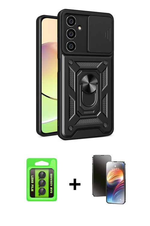 ieg™ Galaxy A25 5G Kılıf Ahenk Klasik - Siyah 3D Antistatik Mat Seramik Nano Ekran Koruyucu + Siyah