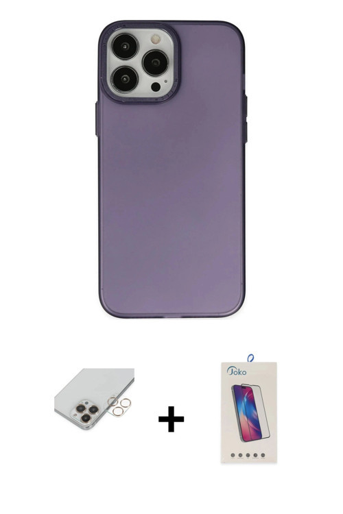ieg™ iPhone 14 Pro Max Kılıf Ahenk Çizgi Prime - Siyah Joko 5D Cam + Gold Band Metal Kamera Lens