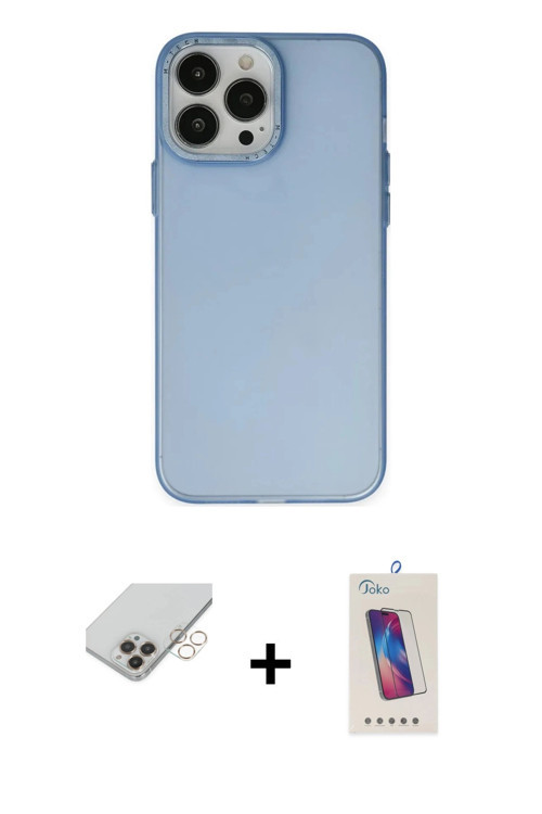 ieg™ iPhone 14 Pro Max Kılıf Ahenk Çizgi Prime - Siyah Joko 5D Cam + Gold Band Metal Kamera Lens
