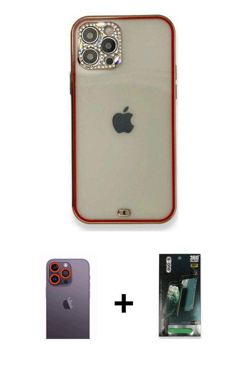 ieg™ iPhone 12 Pro Kılıf Eksen Minimal Koleksiyonu - Siyah 360 Mat Full Body Arka Koruyucu + Turuncu