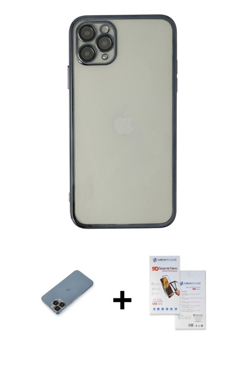 ieg™ iPhone 11 Pro Max Kılıf Vadi Minimal - Siyah Seramik Nano Ekran Koruyucu + Siyah Metal Kamera L