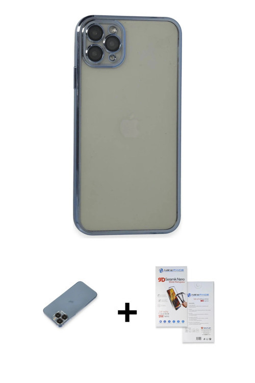 ieg™ iPhone 11 Pro Max Kılıf Vadi Minimal - Siyah Seramik Nano Ekran Koruyucu + Siyah Metal Kamera L