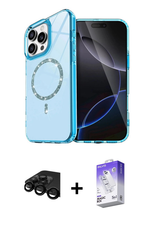 ieg™ iPhone 15 Pro Max Kılıf Kıvılcım Form Prime - Siyah Bilvis 5in1 3D Magic Cam Ekran Koruyucu + S