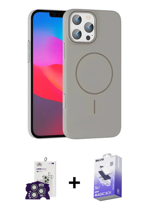 iPhone 16 Pro Max Kılıf Siluet Doku Özel Seri - Siyah Bilvis 5in1 5D Magic Hayalet Cam Ekran Ko