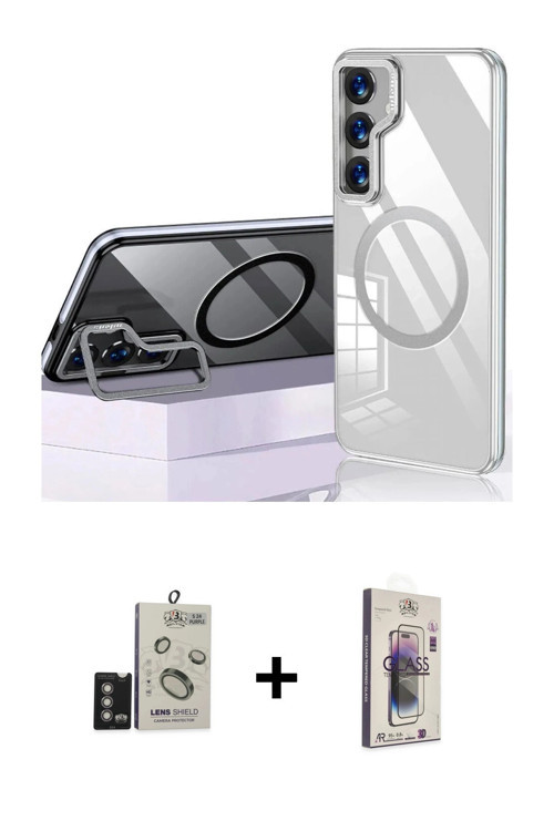 ieg™ Galaxy S24 Kılıf Nova Doku - Siyah Bilvis 3D Cam Ekran Koruyucu + Derin Mor Bilvis Titan Kamera