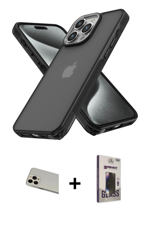 ieg™ iPhone 13 Pro Max Kılıf Atlas Form - Siyah Bilvis Hayalet Cam Ekran Koruyucu + Rose Gold Rainbo