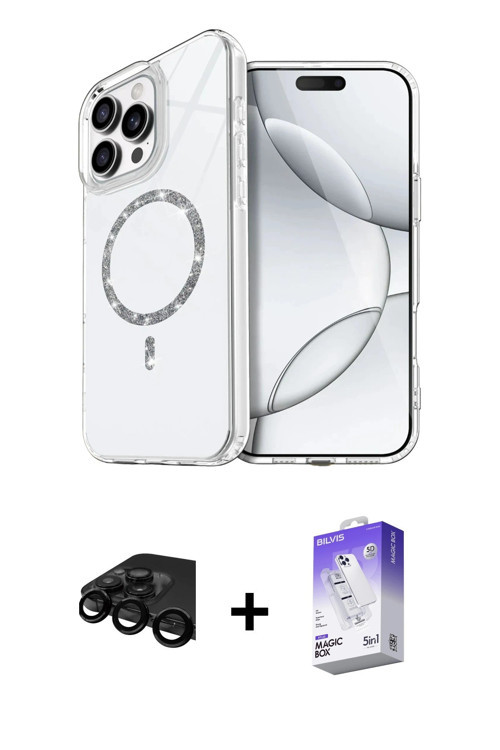 ieg™ iPhone 15 Pro Max Kılıf Kıvılcım Form Prime - Siyah Bilvis 5in1 3D Magic Cam Ekran Koruyucu + S