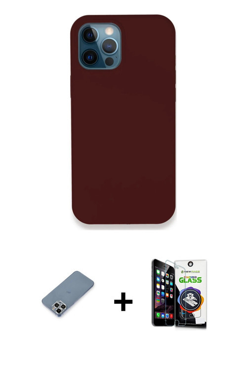 ieg™ iPhone 12 Pro Max Kılıf Zirve Modern Özel Seri - Şeffaf Temperli Cam Ekran Koruyucu + Gümüş Met