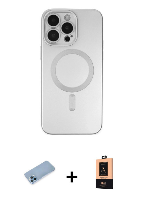 ieg™ iPhone 13 Pro Max Kılıf Akış Minimal Özel Seri - Şeffaf Maxco Cam Ekran Koruyucu + Mavi Shine K
