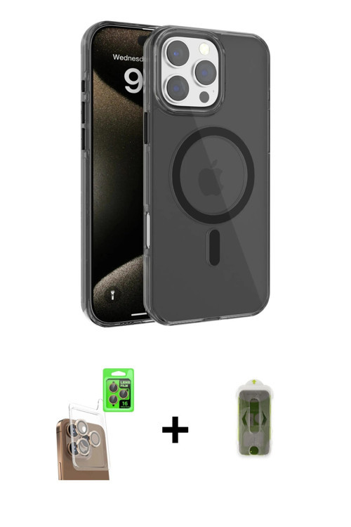 iPhone 16 Pro Kılıf Doruk Doku Özel Seri - Siyah Joko Magic 5D Hayalet Cam + Çöl Titanyum Raze