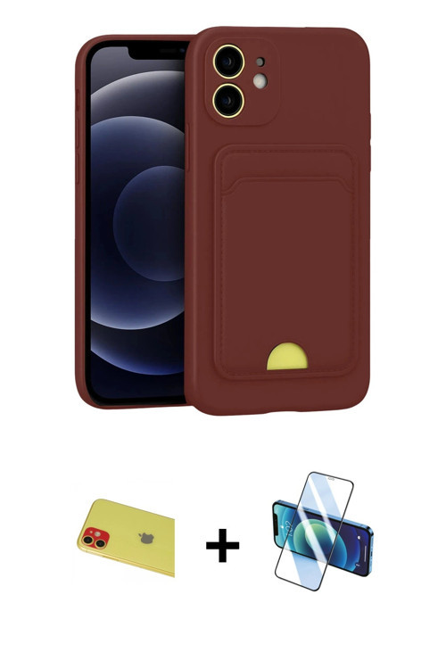 iPhone 11 Kılıf Vadi Çizgi Prime - Siyah 3D Antistatik Cam Ekran Koruyucu + Kırmızı Rainbow Kam