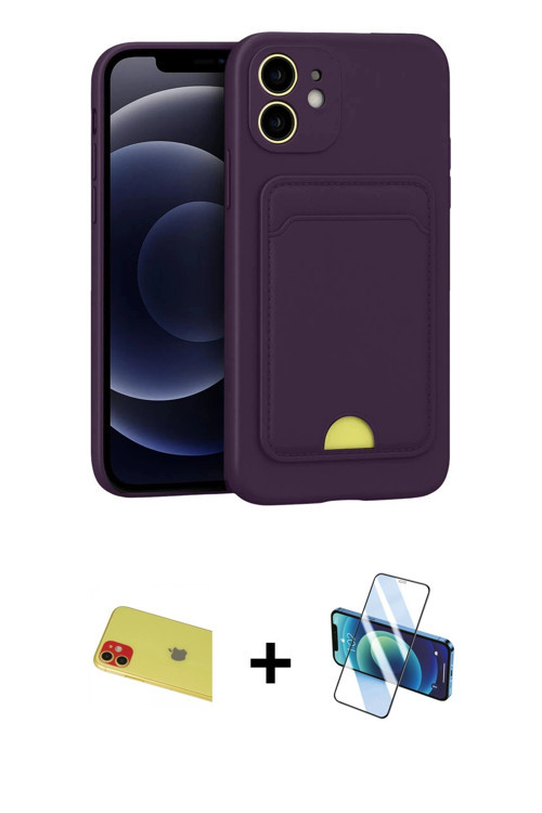 iPhone 11 Kılıf Vadi Çizgi Prime - Siyah 3D Antistatik Cam Ekran Koruyucu + Kırmızı Rainbow Kam