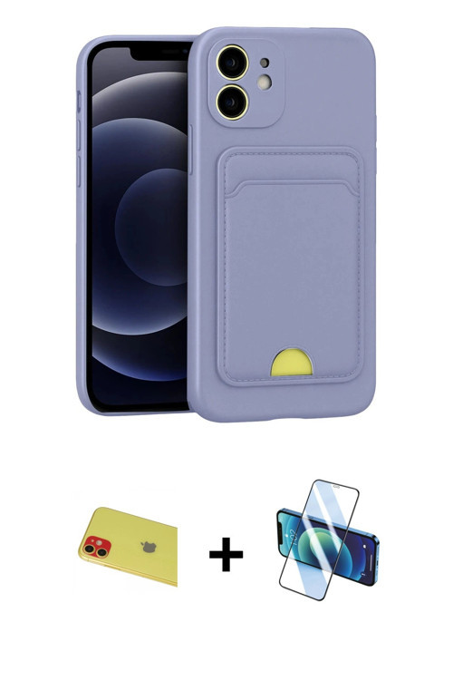 iPhone 11 Kılıf Vadi Çizgi Prime - Siyah 3D Antistatik Cam Ekran Koruyucu + Kırmızı Rainbow Kam