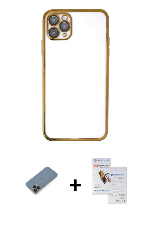 ieg™ iPhone 11 Pro Max Kılıf Vadi Minimal - Siyah Seramik Nano Ekran Koruyucu + Siyah Metal Kamera L