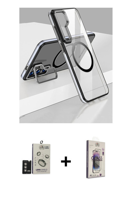 ieg™ Galaxy S24 Kılıf Nova Doku - Siyah Bilvis 3D Cam Ekran Koruyucu + Derin Mor Bilvis Titan Kamera