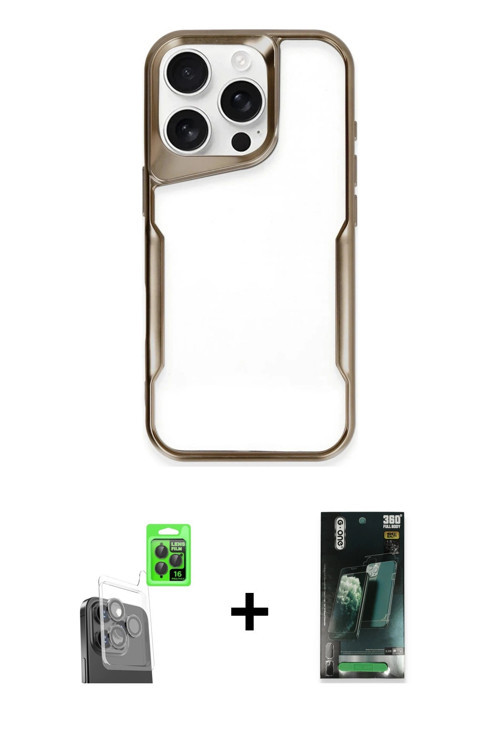 ieg™ iPhone 16 Pro Max Kılıf Akış Çizgi Koleksiyonu - Siyah 360 Mat Full Body Arka Koruyucu + Siyah