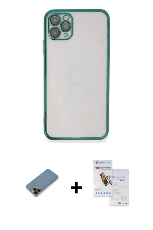 ieg™ iPhone 11 Pro Max Kılıf Vadi Minimal - Siyah Seramik Nano Ekran Koruyucu + Siyah Metal Kamera L