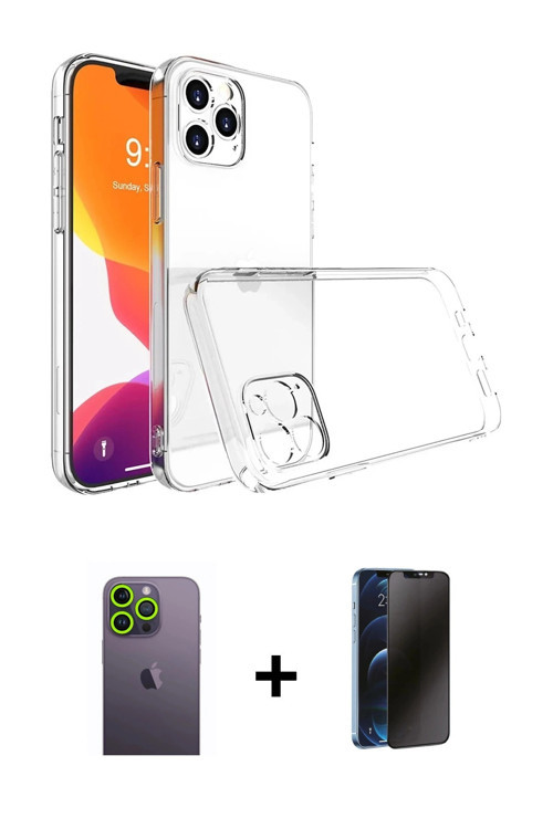ieg™ iPhone 13 Pro Max Kılıf Zirve Doku - Siyah 3D Antistatik Hayalet Cam Ekran Koruyucu + Yeşil Neo