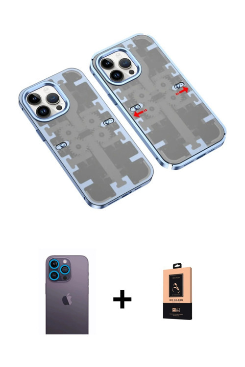 ieg™ iPhone 13 Pro Max Kılıf Ufuk Doku Prime - Şeffaf Maxco Cam Ekran Koruyucu + Mavi Neon Fosforlu