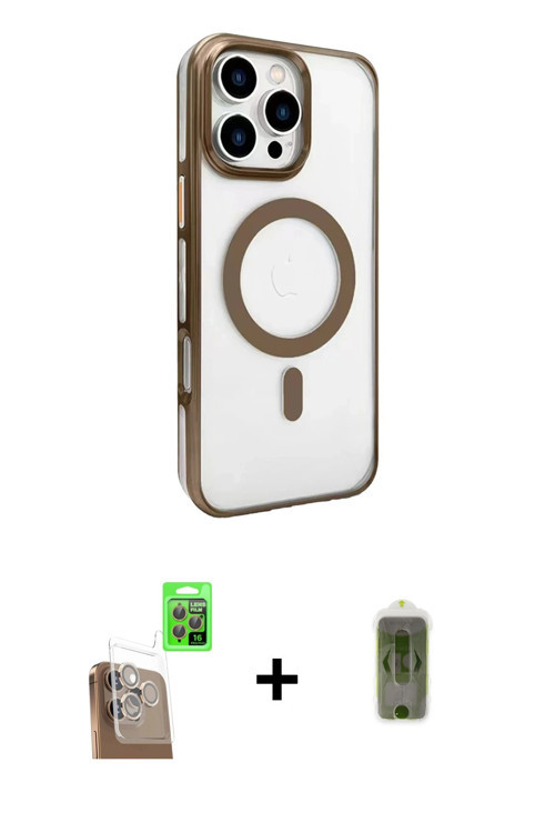 iPhone 16 Pro Kılıf Doruk Doku Özel Seri - Siyah Joko Magic 5D Hayalet Cam + Çöl Titanyum Raze