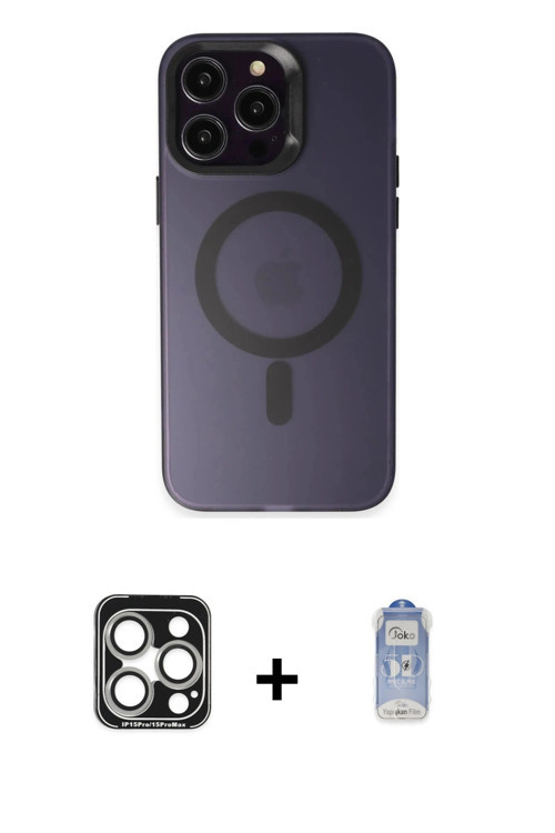 ieg™ iPhone 15 Pro Max Kılıf Kozmos Çizgi Prime - Siyah Joko Magic 5D Cam + Gümüş PVD Metal Kamera L