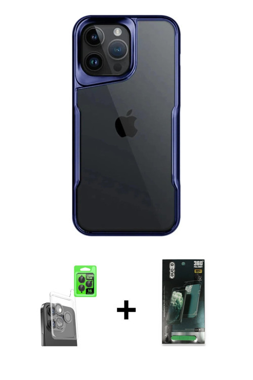 ieg™ iPhone 16 Pro Max Kılıf Akış Çizgi Koleksiyonu - Siyah 360 Mat Full Body Arka Koruyucu + Siyah