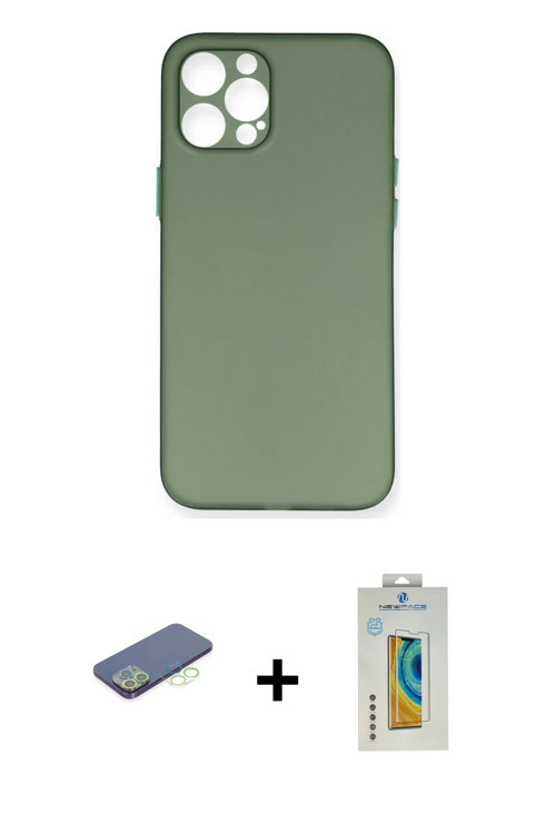 ieg™ iPhone 12 Pro Max Kılıf Yadigar Yansıma Serisi - Siyah Polymer Nano Ekran Koruyucu + Yeşil Renk