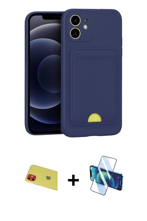 iPhone 11 Kılıf Vadi Çizgi Prime - Siyah 3D Antistatik Cam Ekran Koruyucu + Kırmızı Rainbow Kam