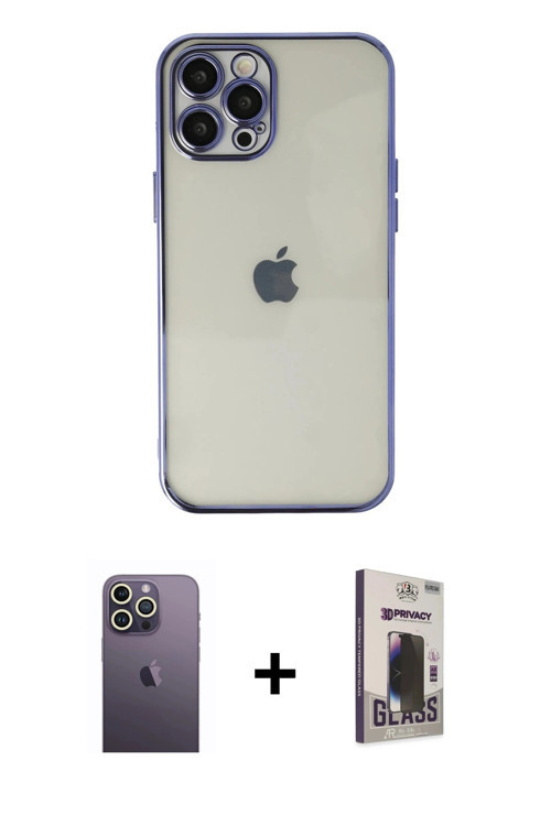 ieg™ iPhone 12 Pro Max Kılıf Vadi Minimal - Siyah Bilvis Hayalet Cam Ekran Koruyucu + Beyaz Neon Fos