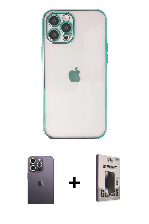 ieg™ iPhone 12 Pro Max Kılıf Vadi Minimal - Siyah Bilvis Hayalet Cam Ekran Koruyucu + Beyaz Neon Fos