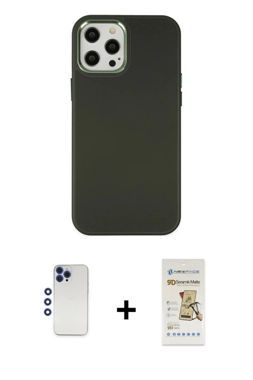 ieg™ iPhone 12 Pro Max Kılıf Çekirdek Çizgi - Siyah Mat Seramik Nano Ekran Koruyucu + Lacivert Shine