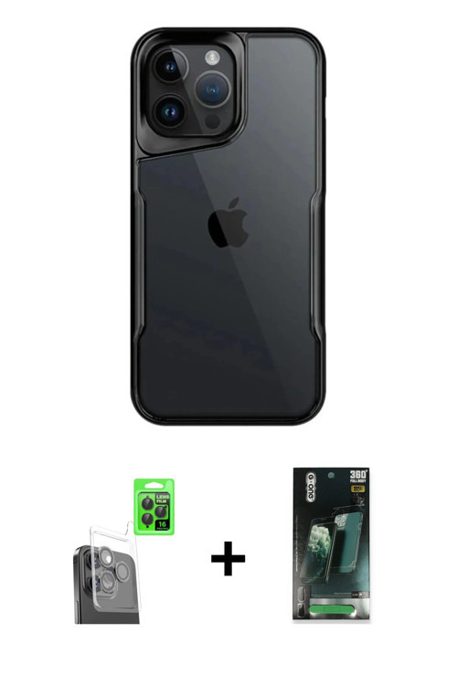 ieg™ iPhone 16 Pro Max Kılıf Akış Çizgi Koleksiyonu - Siyah 360 Mat Full Body Arka Koruyucu + Siyah