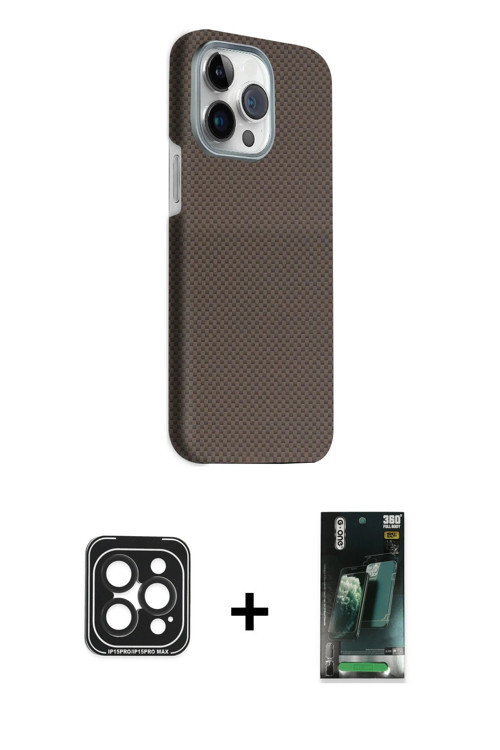 ieg™ iPhone 15 Pro Max Kılıf Kozmos Klasik Prime - Siyah 360 Mat Full Body Arka Koruyucu + Siyah PVD