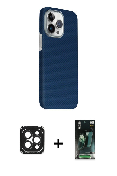 ieg™ iPhone 15 Pro Max Kılıf Kozmos Klasik Prime - Siyah 360 Mat Full Body Arka Koruyucu + Siyah PVD