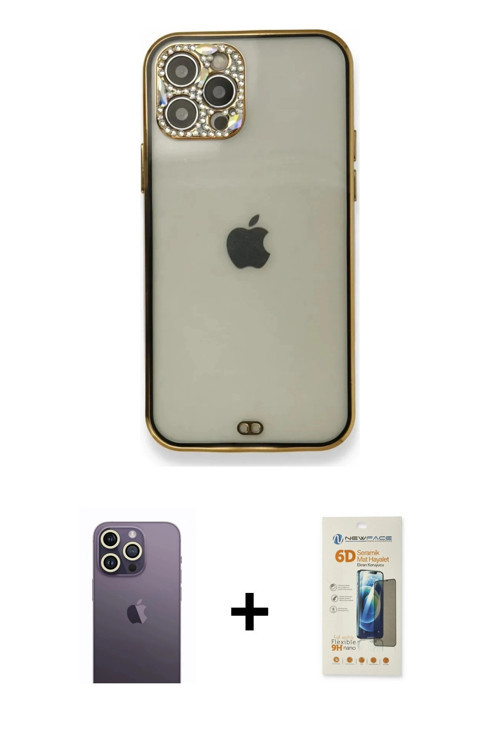 iPhone 12 Pro Kılıf Eksen Minimal Koleksiyonu - Siyah 6D Mat Seramik Hayalet Nano Ekran Koruyuc