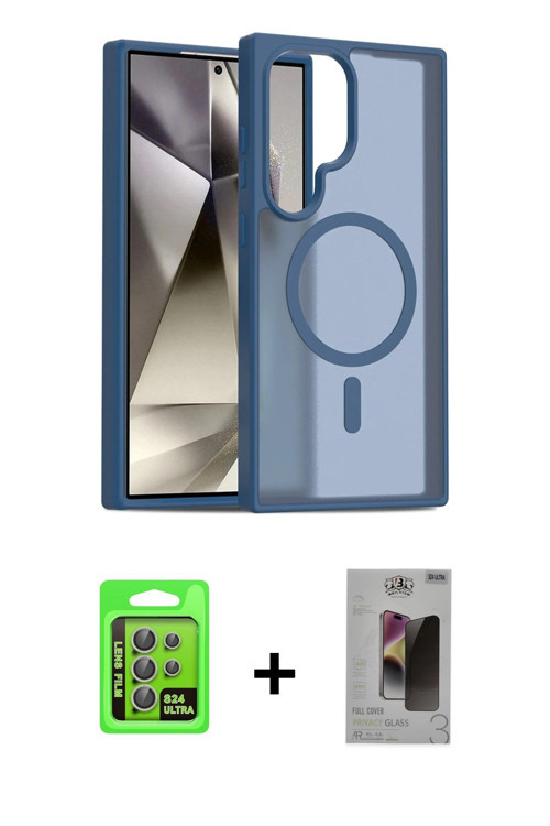 ieg™ Galaxy S24 Ultra Kılıf Siluet Minimal Prime - Siyah Bilvis Hayalet Cam Ekran Koruyucu + Gri Raz