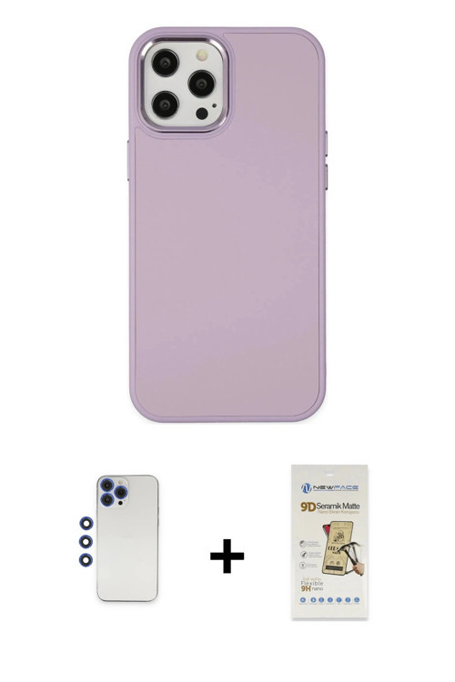 ieg™ iPhone 12 Pro Max Kılıf Çekirdek Çizgi - Siyah Mat Seramik Nano Ekran Koruyucu + Lacivert Shine