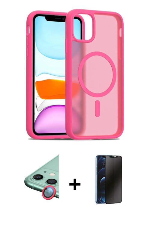 ieg™ iPhone 11 Kılıf Siluet Minimal Prime - Siyah 3D Antistatik Hayalet Cam Ekran Koruyucu + Kırmızı