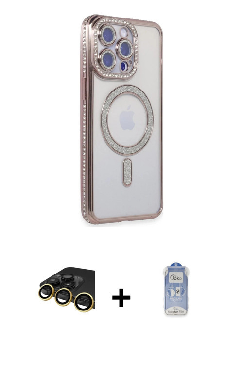 ieg™ iPhone 14 Pro Kılıf Zirve Doku Prime - Siyah Joko Magic 5D Cam + Gold Raze Metal Kamera Lens