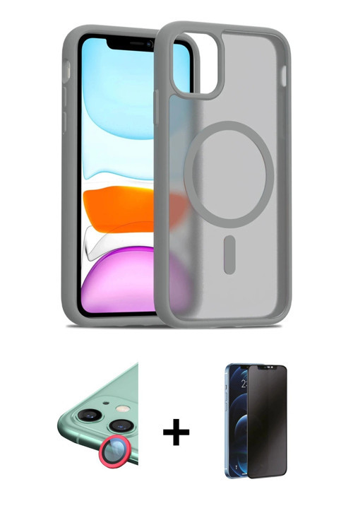 ieg™ iPhone 11 Kılıf Siluet Minimal Prime - Siyah 3D Antistatik Hayalet Cam Ekran Koruyucu + Kırmızı
