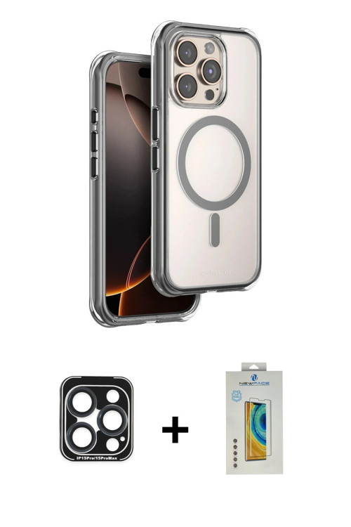 iPhone 15 Pro Max Kılıf Zirve Klasik Prime - Siyah Polymer Nano Ekran Koruyucu + Lacivert PVD M