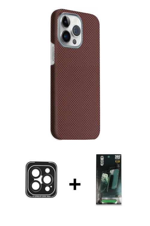 ieg™ iPhone 15 Pro Max Kılıf Kozmos Klasik Prime - Siyah 360 Mat Full Body Arka Koruyucu + Siyah PVD