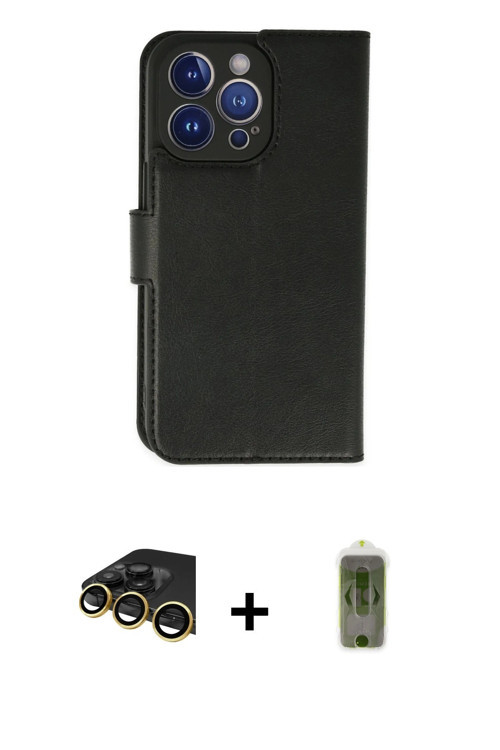 ieg™ iPhone 14 Pro Max Kılıf Siluet Işık Serisi - Siyah Joko Magic 5D Hayalet Cam + Gold Raze Metal